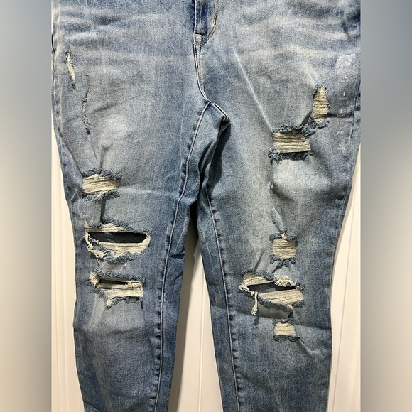 New NWT Maurice’s distressed high rise jeans jeggings denim flex L large short - Picture 5 of 11